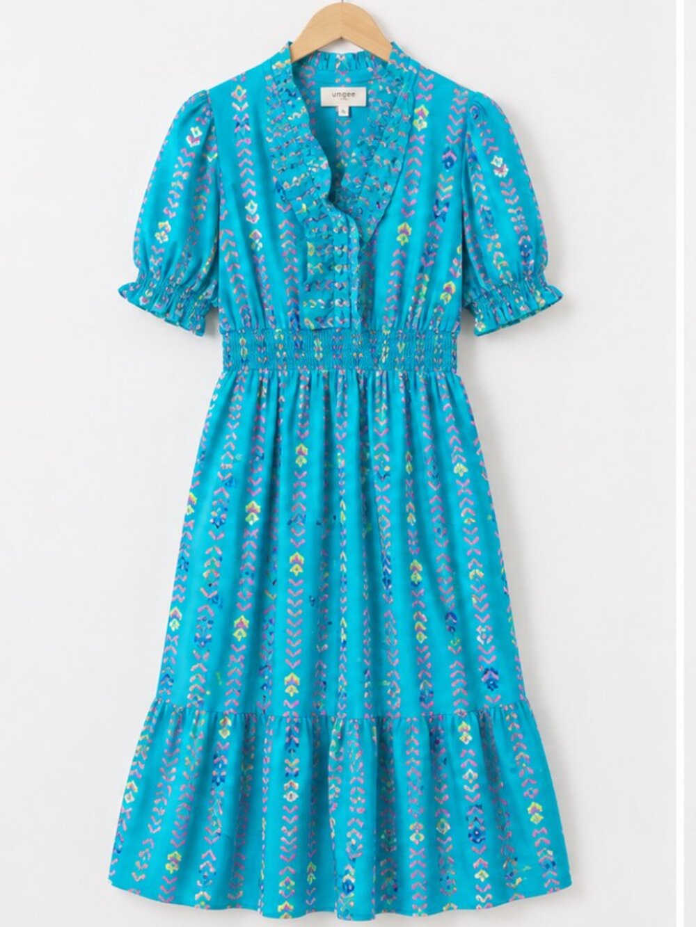 Umgee Vibrant Ruffle Smocked Midi Dress